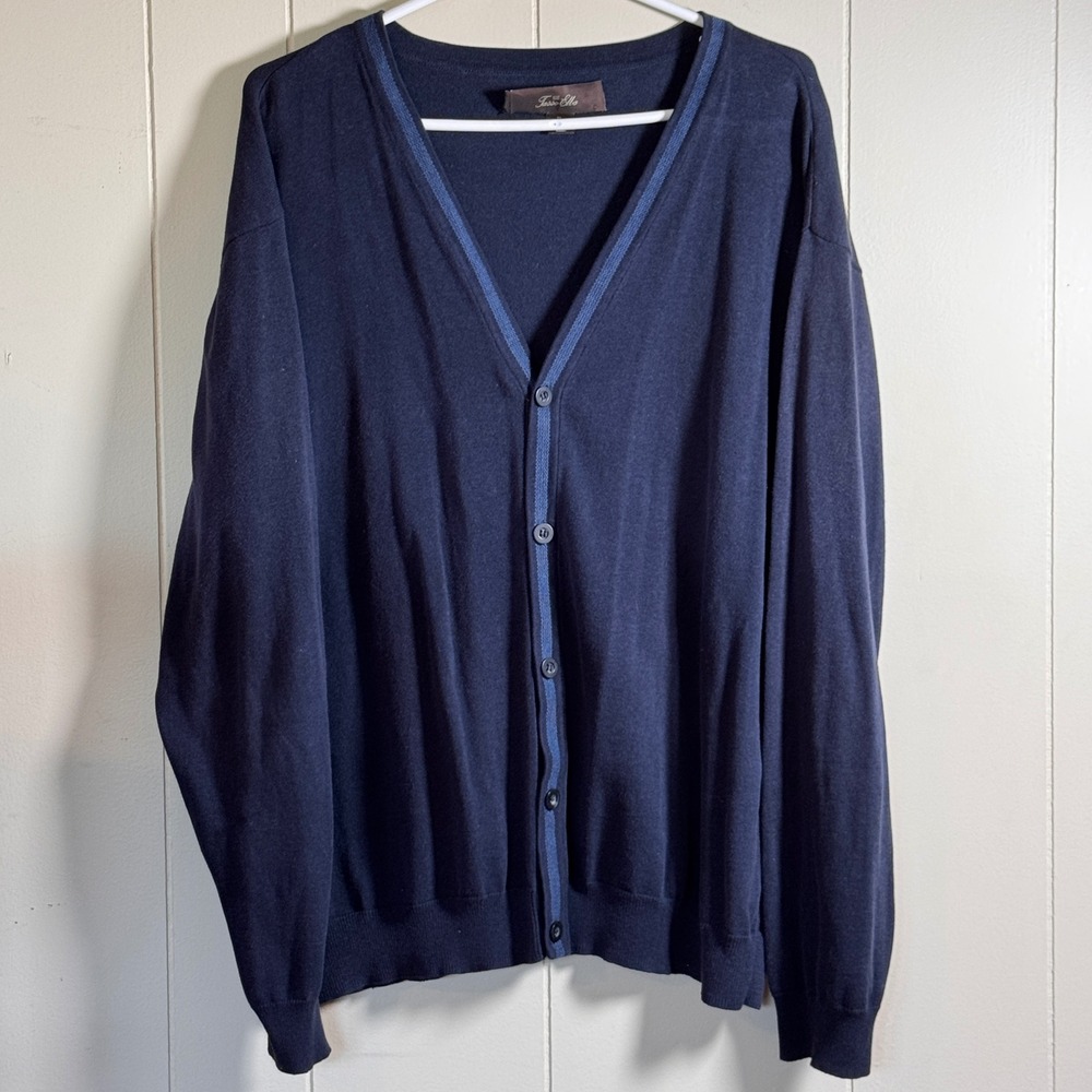 Tasso Elba Mens XL Navy Blue 100%‎ Cotton V-Neck Button Front Cardigan Sweater